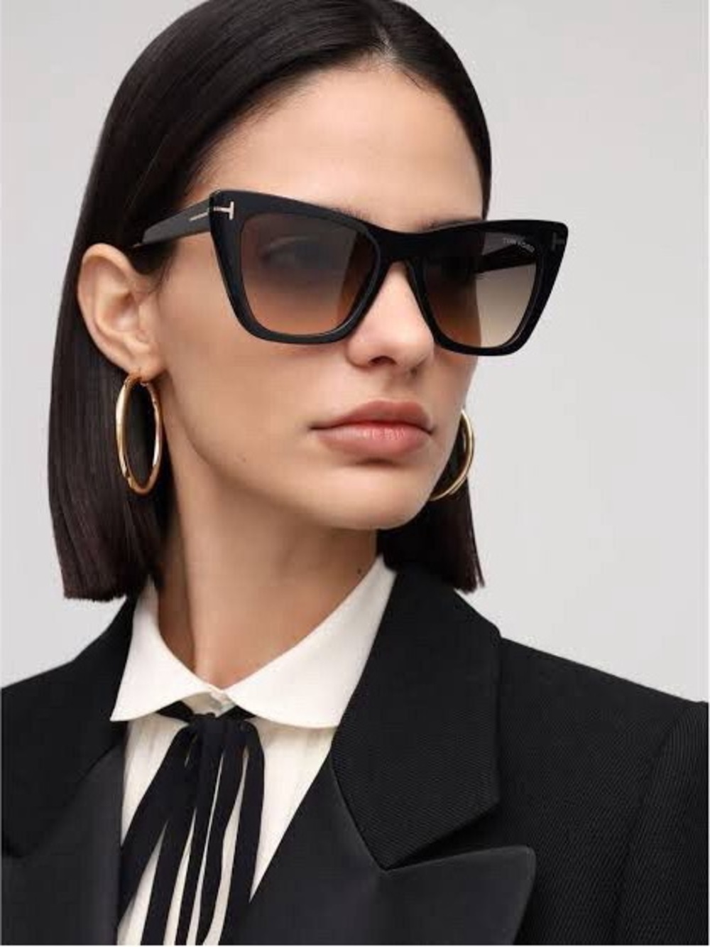 Tom Ford Oversized Cat-Eye Sunglasses - Black Frame “POPPY”